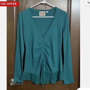 Anthropologie Teal Ruched Blouse
